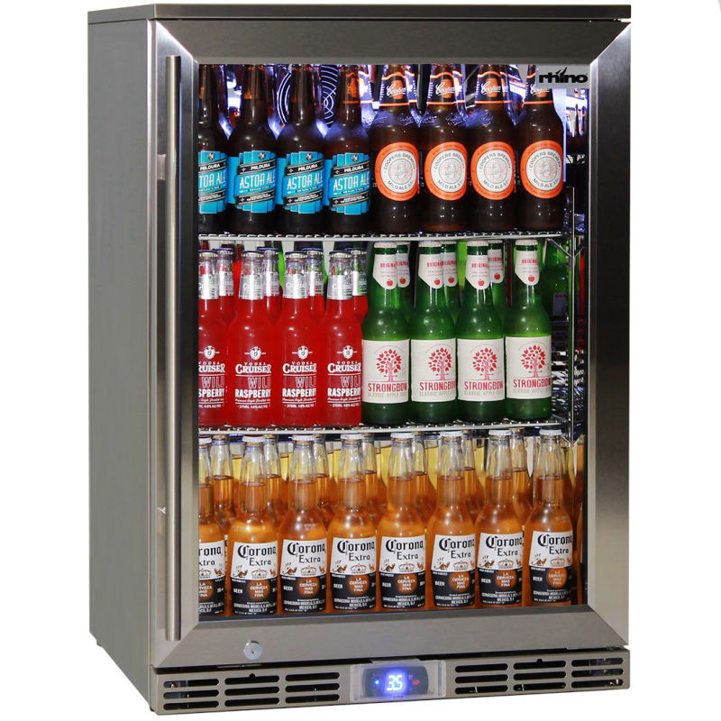 Bar Fridge | Single Door Alfresco | Rhino GSP right hinged with door closed and full of cold drinks